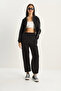 Black Hooded Waist-Slit Cardigan Loose Pants Three-Thread Raster Bottom-Top Set 4051 60283774 - 4