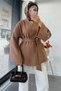 Premium Gabardine Short Kimono with Flywheel Detail on the Sleeves – Camel