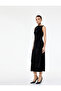 Draped Sleeveless Asymmetrical Neck Midi Length Velvet Dress