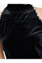 Slim Fit Sleeveless Pearl Detailed Upright Halter Neck Velvet Blouse - 6