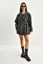 Women's Anthracite Double-Breasted Collar Pocket Detailed Belted Lined Cashmere Coat 0318 60283770 - 5