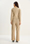 Women's Beige V-Neck Button Accessory Thessaloniki Top and Bottom Set 4107 60283782 - 8