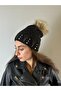 Stone Bead Embroidered Pompom Women's Beret - 2