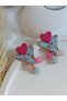 Natural Stone Blue Pink Flower Pattern Heart Polymer Clay Earrings Steel Earring Apparatus - 4