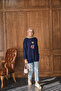 Women's Teddy Bear Embroidered Knitwear Set Navy Blue - 7