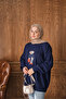 Women's Teddy Bear Embroidered Knitwear Set Navy Blue - 3
