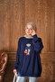 Women's Teddy Bear Embroidered Knitwear Set Navy Blue - 2