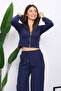Navy Blue Hooded Cardigan with Pants Thessaloniki Set - 4