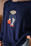 Women's Teddy Bear Embroidered Knitwear Set Navy Blue - 6