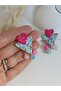 Natural Stone Blue Pink Flower Pattern Heart Polymer Clay Earrings Steel Earring Apparatus - 2
