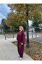Women's Burgundy Oversized Balloon Sleeve Zippered Double Suit New-015 - 6