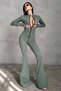 Scuba fabric full-stretch flared-leg jumpsuit - 2
