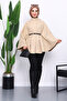 Beige Belted Gabardine Poncho - 2