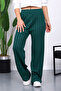 Emerald Green High Waist Corded Fabric Wide Leg Knitwear Trousers - 3