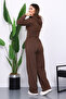Brown Hooded Cardigan with Pants Thessaloniki Set - 4
