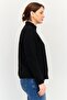 Women Mock Neck Long Sleeve Embroidered Logo Sweatshirt, Black - 2