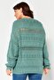Women Crew Neck Crochet Sweater, Green - 4