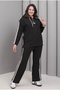 Women's Plus Size Black, Striped Detail , Hooded Tracksuit Set 65N39228 - 6