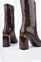 Women's Brown Snake Pattern Patent Leather Heeled Boots 8.5 cm Thick Heel Stylish and Modern Design - 2