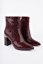 Women's Heeled Boots Burgundy Snake Pattern Patent Leather 8.5 cm Thick Heel Stylish Modern Elegant Design - 5