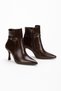 Women's Genuine Leather-Look Stylish Buckle Pointed Toe Thin Heeled Boots - 2