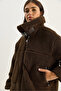 Women's Bitter Brown Collar Belt Detailed Lined Plush Coat with Pockets 2635 60281122 - 6