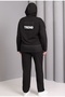 Women's Plus Size Black, Print Detailed Hooded Tracksuit Set - 7