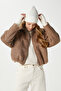 Women's Oscar Faux Fur Tan Bomber Jacket - 4