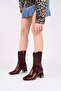 Women's Snake Pattern Patent Leather Heeled Boots 6.5 cm Thick Heel Stylish and Modern Daily Design
