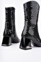 Women's Black Snake Pattern Patent Leather Heeled Boots 6.5 cm Thick Heel Stylish and Modern Daily Design - 7