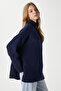 Women's Wonder Soft Mock Neck Navy Blue Slit Oversized Knitwear Sweater - 6