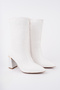 Women's Winter Snake Printed Patent Leather Boots, 8.5 cm Thick Heel, Pointed Toe and Gold Detailed Design - 6
