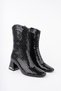 Women's Black Snake Pattern Patent Leather Heeled Boots 6.5 cm Thick Heel Stylish and Modern Daily Design - 6