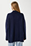 Women's Wonder Soft Mock Neck Navy Blue Slit Oversized Knitwear Sweater - 7