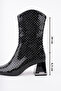Women's Black Snake Pattern Patent Leather Heeled Boots 6.5 cm Thick Heel Stylish and Modern Daily Design - 3