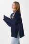Women's Wonder Soft Mock Neck Navy Blue Slit Oversized Knitwear Sweater - 2