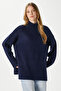 Women's Wonder Soft Mock Neck Navy Blue Slit Oversized Knitwear Sweater - 5