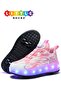 Kids Four Wheel Roller Shoes Rechargeable LED Flash Light Sneaker Skate Heelys Shoes