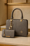 Five Compartments, Star and Pearl Detailing, Women's Shoulder and Hand Bag and Wallet, Vienna Grey - 2
