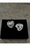 Gift Steel Heart Bombed Stone Silver Earrings - 4
