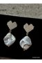 Mother's Day Special Steel Heart Model Stone and Pearl Hanging Gold Earrings