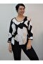 Black Floral Print V-Neck Bat Three-Quarter Sleeve Combed Viscose T-Shirt - 3