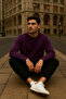 Men's Oversized Winter Purple Long Sweater - 2