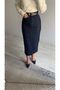 Belted High Waist Front Slit Midi Length Denim Skirt - 4