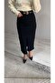 Belted High Waist Front Slit Midi Length Denim Skirt - 3