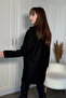 Plush Hooded Zippered Below Knee Soft Black Cardigan - 4
