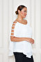 Plus Size Women's Chiffon Blouse – Stone Sleeve Detail, Sandy Fabric Inside - 2