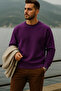 Men's Thick Crew Neck Casual Purple Sweater - 4