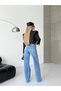 Women's High Waist Palazzo Lycra Denim Jeans with Belt Detail - 5