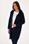 Women's Navy Blue Long Zippered Hooded Basic Sweatshirt 50307724-Vr033 - 3
